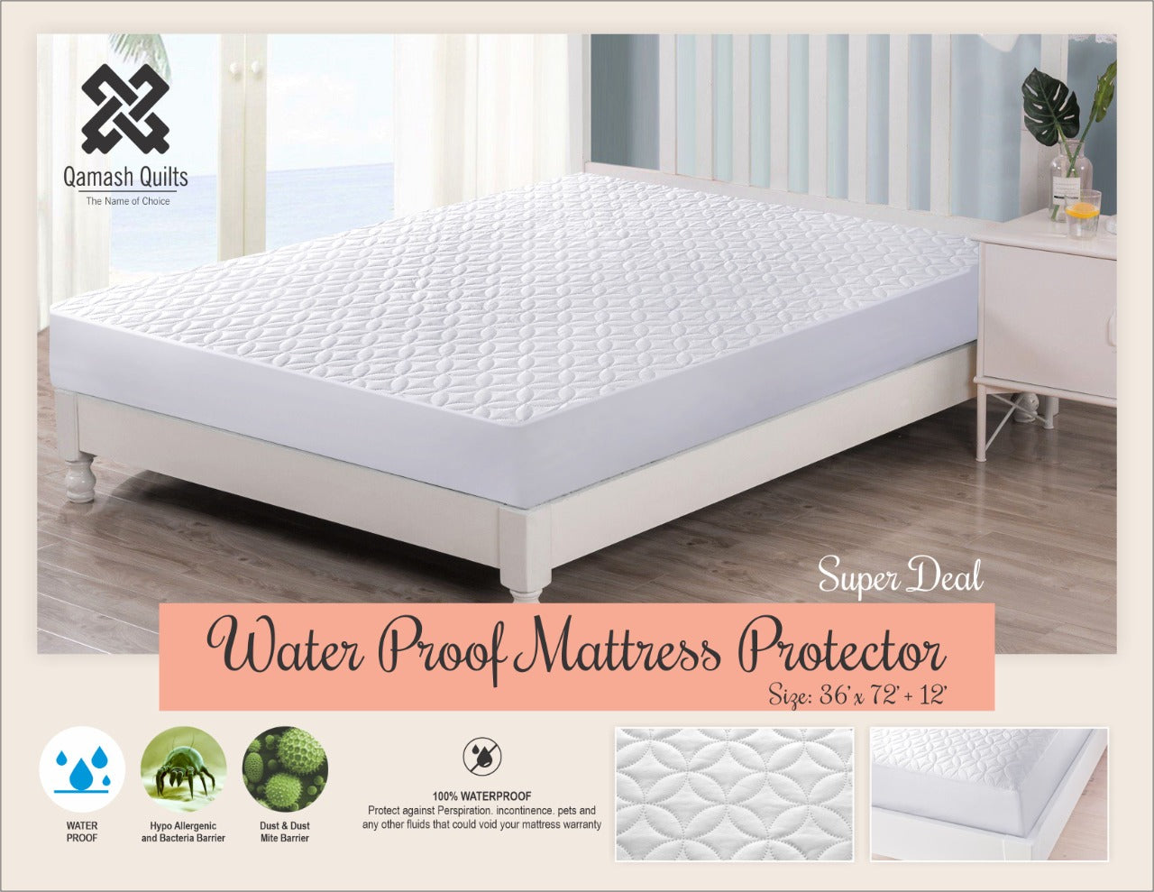 Ultrasonic Quilted Waterproof Mattress Protector – King Size Luxury Series